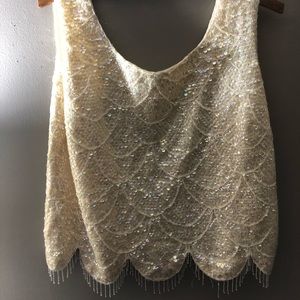 Vintage Gimbel’s Beaded & Sequined 1960’s Cream Blouse Small, Good Condition